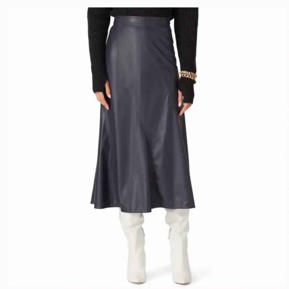 Rebecca Taylor Navy Faux Leather Midi Skirt